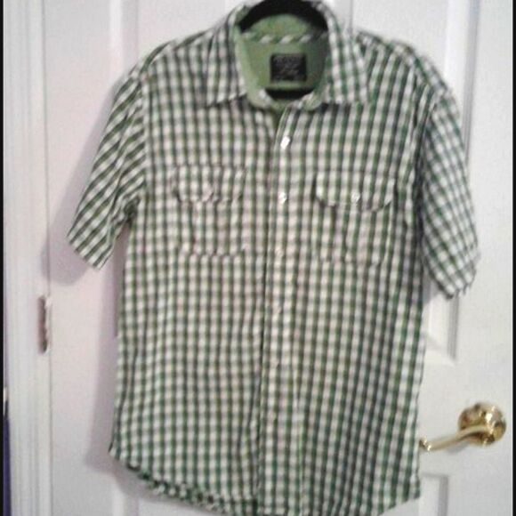 Paper Denim Green Plaid Short Sleeve Casual Button Down Shirt - Picture 1 of 5